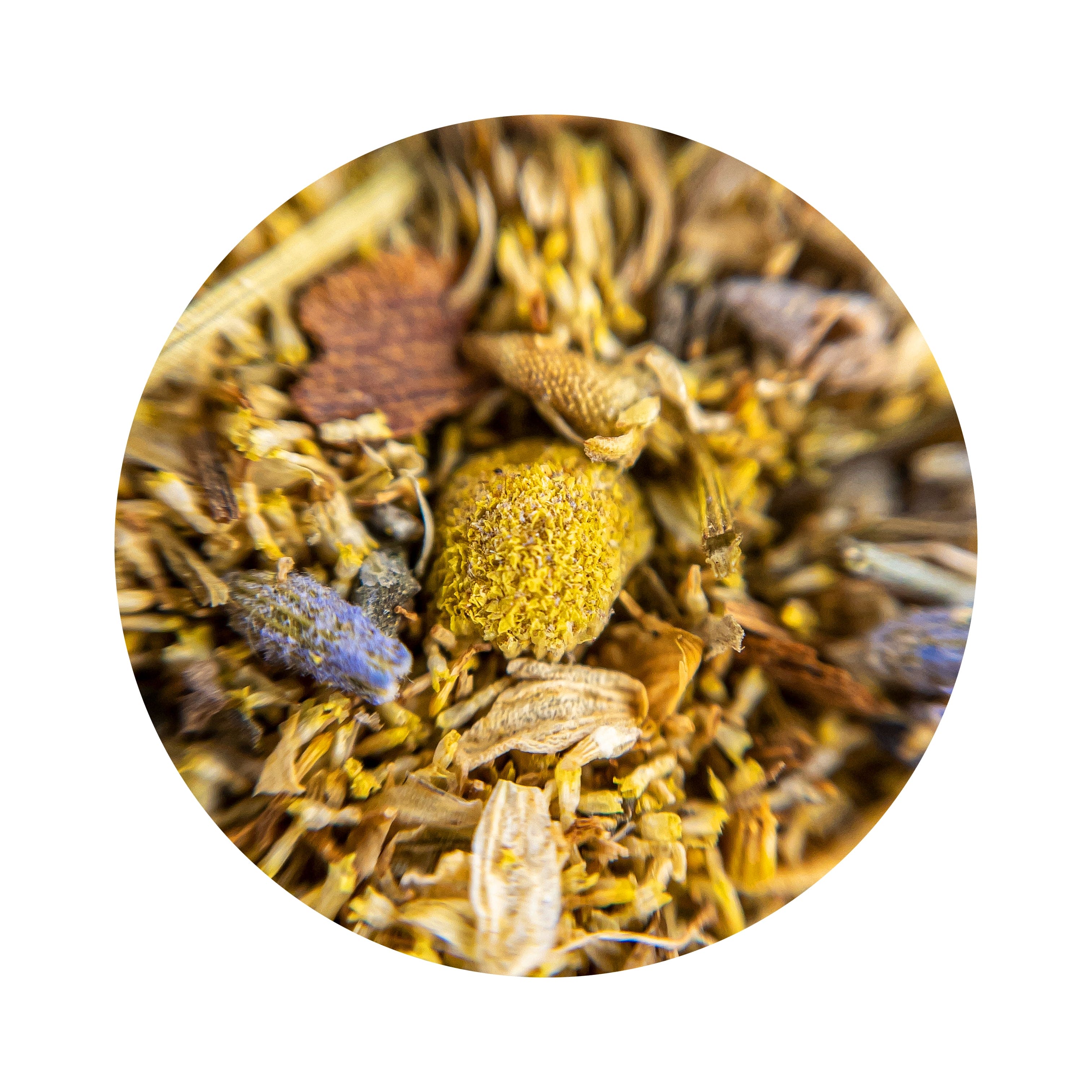 Organic sleep tea loose leaf close-up — chamomile lavender blend by Teaped