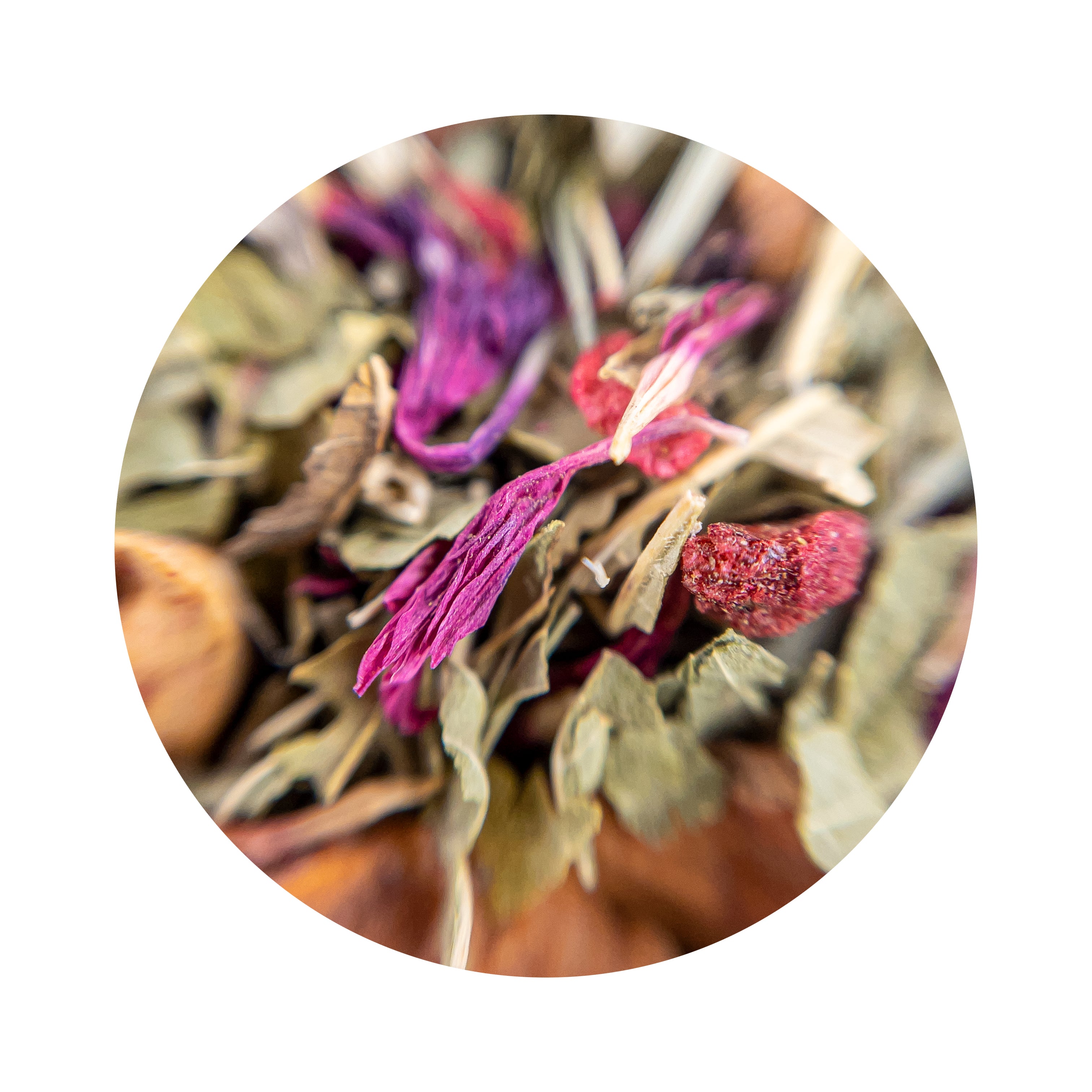Organic stress relief tea loose leaf close-up — Inner Golden Calm by Teaped