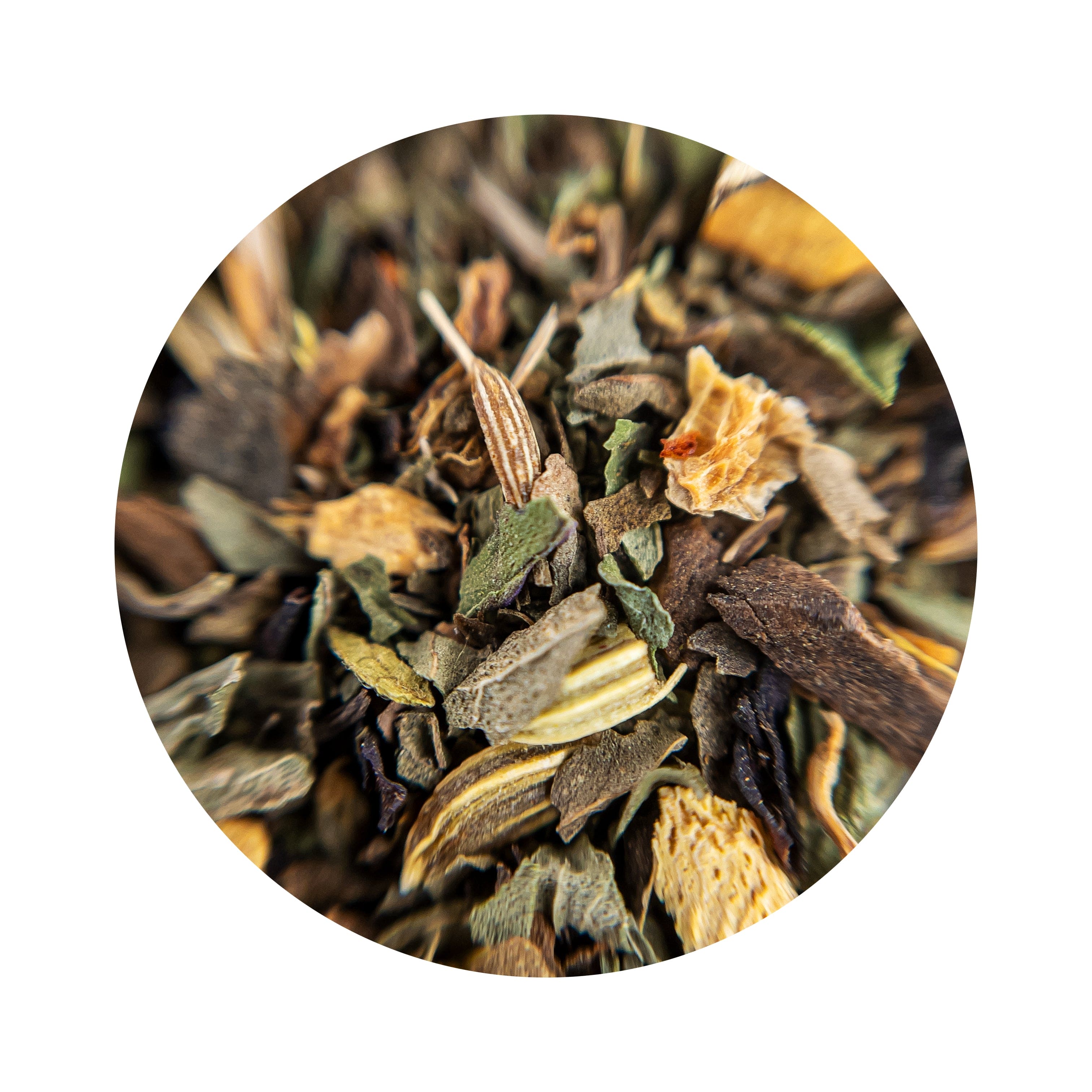 Organic gut health tea loose leaf macro — ginger peppermint fennel blend