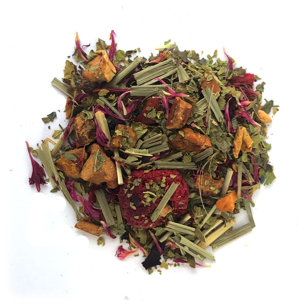 Inner Golden Calm organic stress relief tea — raspberry lemon hibiscus blend by Teaped